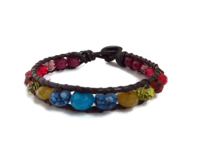 Fossil Brand Bracelet - Multicolor Bead and Leather Toggle Bracelet