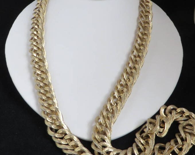 Long Gold Tone Chunky Necklace - Vintage Heavy Chain Link, 1980s Statement Necklace, Classic Gold Link Necklace Long Gold Tone Chunky Necklace - Vintage Heavy Chain Link, 1980s Statement Necklace, Classic Gold Link Necklace