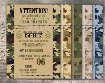 Army Camouflage Military Boot Camp Birthday Invitation Card- Printable File