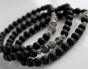 Mens Black Onyx Beaded Bracelet, Black Bead Bracelet, Mens Bracelet, Mens Hippie Clothing, Black Onyx, Boyfriend Gift, Gypsy Man Jewelry