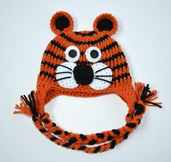 Items similar to Crochet Tiger Hat, Baby Hat, Baby Beanie, Baby Earflap