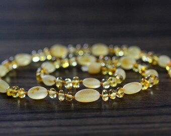 Authentic raw/polished baltic amber necklace for adult. Lemon. 47-50 cm/18.5-19.7 in
