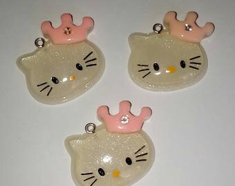 X 1 Crown 30mm kawaii Kitty Cat Head