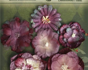 Floral Embellishments Mixed Blooms 6/Pkg-Lilac/Purple