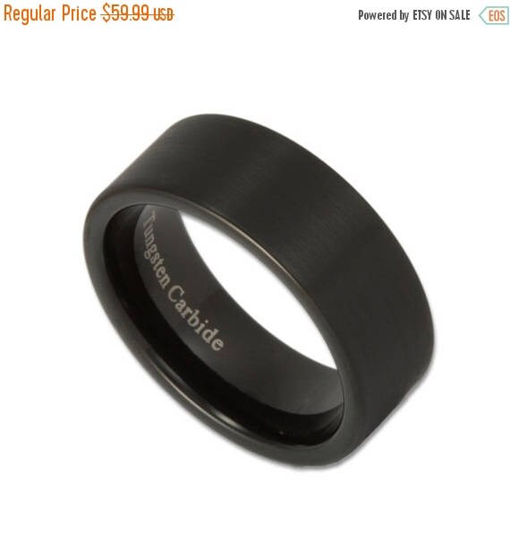 FLASH SALE 8MM Wide Black Tungsten Band Mens Wedding Ring