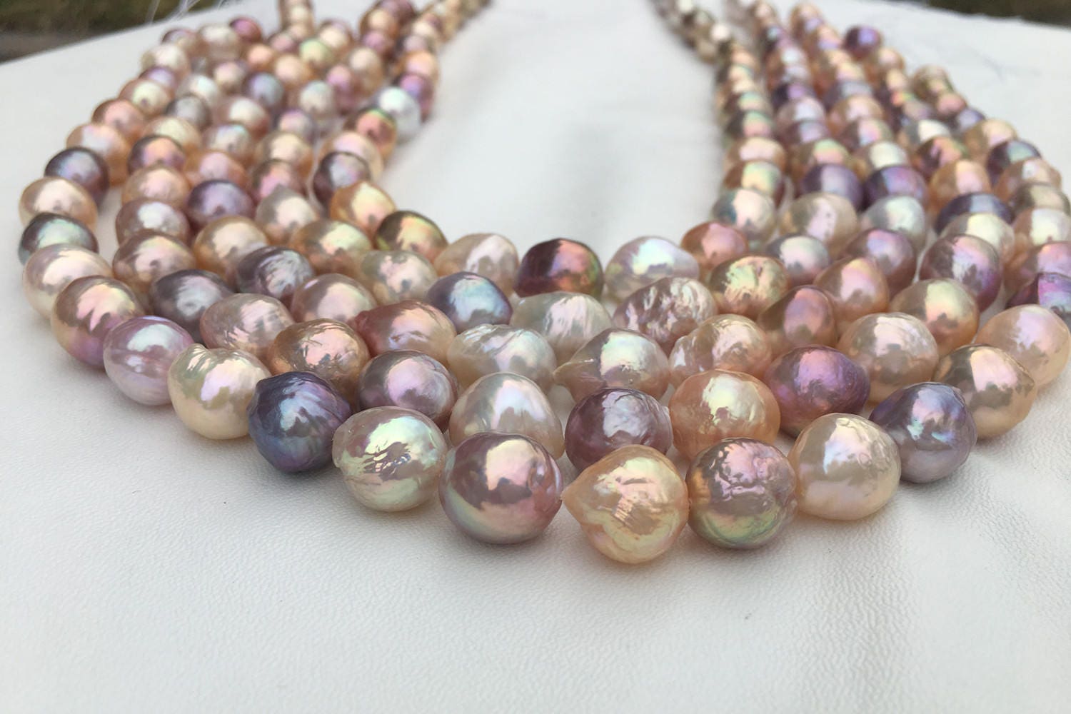 912mm Rainbow Color Large Wrinkled Edison Pearl Bead String