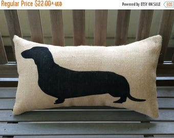 SALE Dachshund - Wiener Dog Burlap Pillow Cover - Dog Lover Gift - Fits a 12" x 22" pillow insert