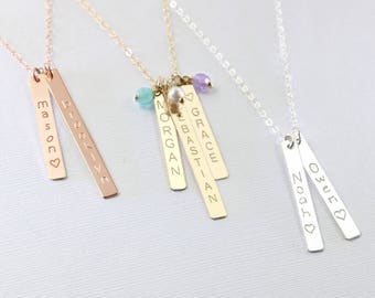 Mom necklace, Baby name necklace, Vertical bar necklace, Engraved Personalized necklace, Custom Baby name necklace Mothers day gift for mom