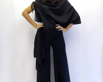 ON SALE Black Jumpsuit, Black Asymmetric Jumpsuit, Plus Size Jumpsuit TJ01 by Teyxo