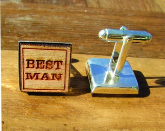 Beat Man, Groom's Cuff Links, Personalized Cufflinks, Gift Boxed , Custom Engraved Wood Cuff Links. Best Man Groomsmen