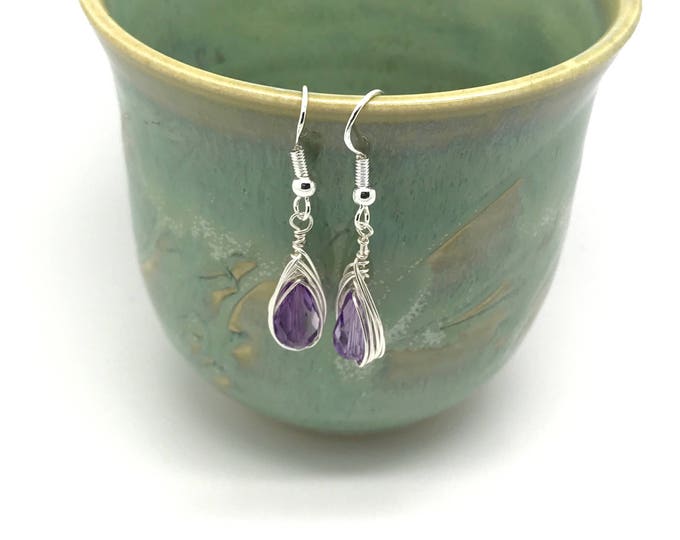 Amethyst Teardrop February Birthstone Purple Earrings, Purple Quartz andSwarovski Earrings