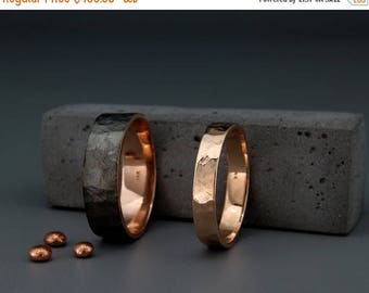 SALE Black and Bright 14k Rose Gold Faceted Wedding Rings Set|Handmade 14k black gold textured faceted wedding bands set 3mm, 4mm, 5mm, 6mm