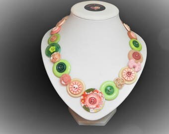 Button necklace - Just Peachy//vintage buttons/gifts for her/button jewelry/Christmas gift/Mothers day/birthday present/OOAK