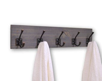 Coat or Bath Towel Rack Row of 5 Hooks