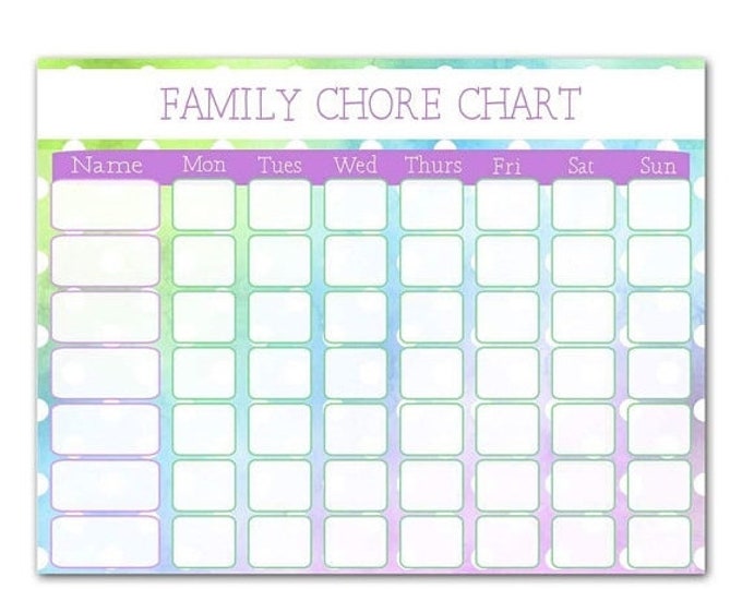 Sale Chore Chart Download - Printable Chart - Family Schedule - Chore Chart - Digital Schedule - Family Schedule - Watercolor
