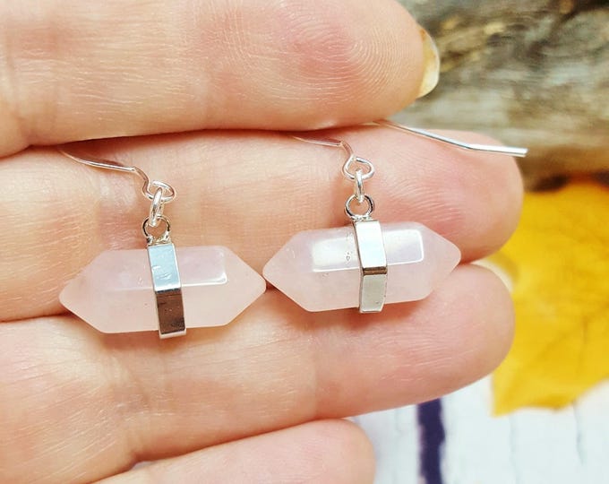 Rose Quartz & Sterling Silver Blush Earrings, Boho Gift For Sister, Push Present For New Mom, 5th Anniversary Gemstone Jewelry Gift For Wife