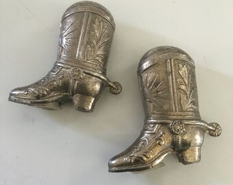 Cast wit metaal verchroomd cowboylaarzen zout en peper shakers! Leuke stukken
