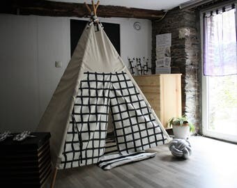 Black and white teepee, big kids teepee, kids teepee, teepee, tipi, childrens teepee, teepee tent, play tent, tee pee tent, NO WOOD POLES