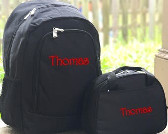 Solid Black Backpack Lunchbox Set, Boys Backpack, Personalized Book Bag, Personalized Lunchbox, Kids Backpack Set, Canvas, Camo Backpack Set