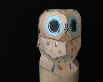 owl hand carved wood vintage owl Japanese signed handmade carved wood figurine art originals New Canaan Conn
