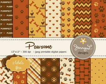 50% OFF Pet Digital Paper, Dog Digital papers, Paws Scrapbooking Papers, Cat Digi Papers, Dog Bones, I Love Dogs, Animal Digital Papers, Pup