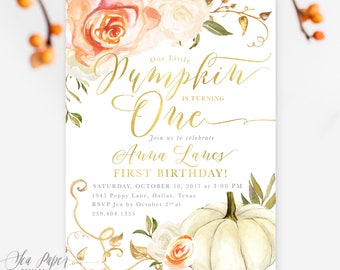 Our Little Pumpkin Turning One Birthday Party Invite Fall