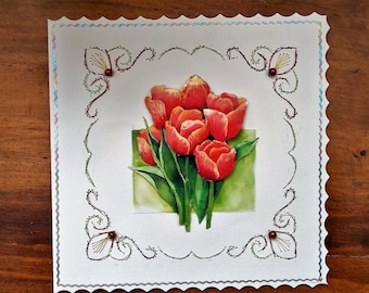 Bouquet of tulips - hand made 3D card