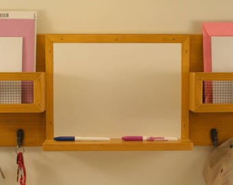 Wall Mail Organizer Message Center-Dry Erase/Chalkboard-Key Rack-Coat Rack-Hat Rack-Ipswitch Pine Finish