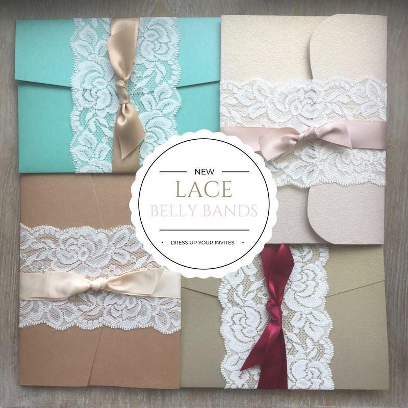 DIY Lace Belly Bands- Stretch Lace Wrap- Fits over any 5x7 Invitation- Dress up your own Invitation