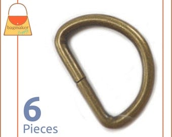 1 Inch D Ring, Antique Brass / Bronze Finish, 6 Pieces, Handbag Hardware Purse Supplies, 1" D-Ring, Wire Formed, Not Welded, RNG-AA222