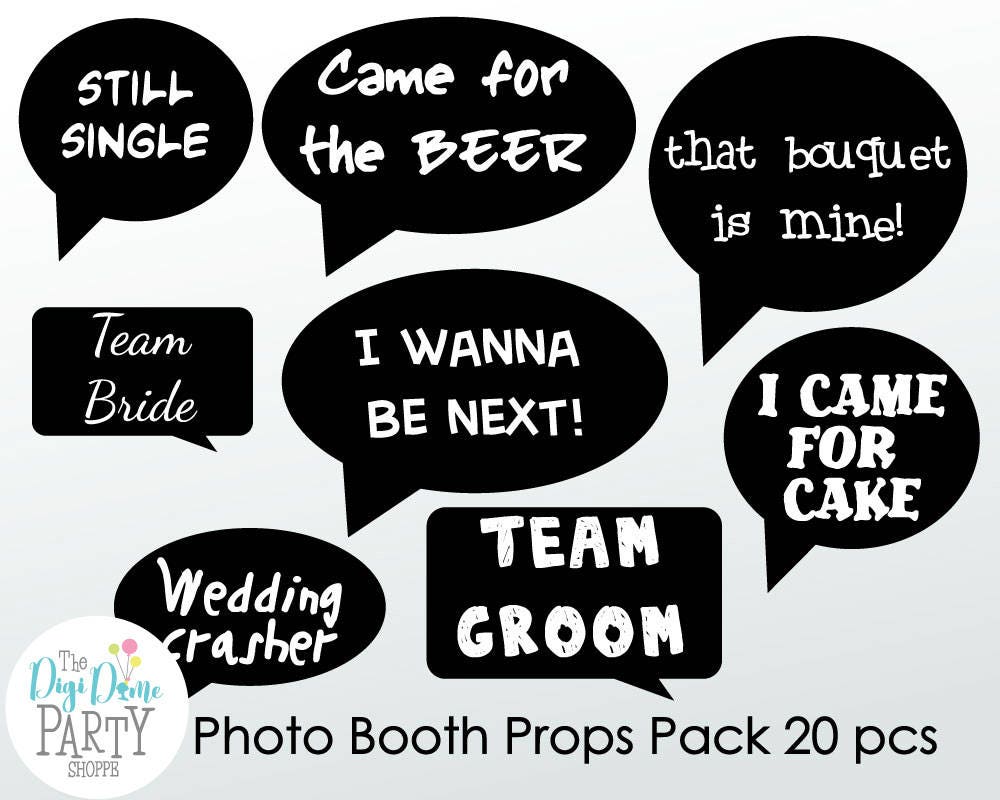 Wedding Photo Booth Props Printable Funny Speech Bubbles.
