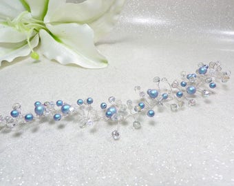 Vine wedding hair fascinator Swarovski Blue Crystal beads