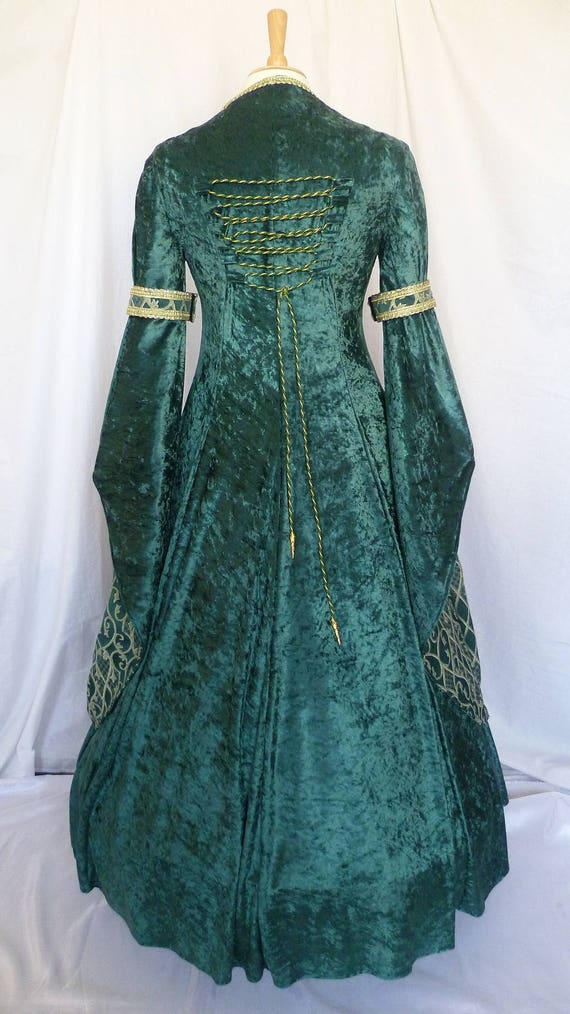 Renaissance Clothing dress forest green and pale gold wedding