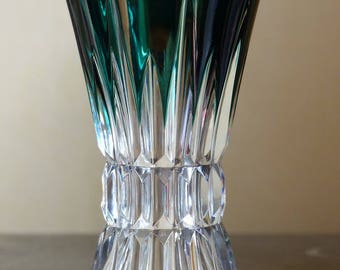 Val Saint Lambert vase. Art glass vase. Clear to cut crystal vase. Green crystal first half of the 20th century.