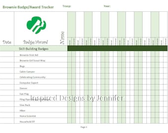 Brownie Girl Scout Badge/Award Tracker Instant Download Printable- Updated with New Badges!!