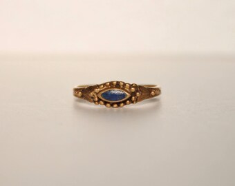 Antique Lapis Lazuli Ring Bronze 1920s 20s Small Skinny Gemstone Precious Rare Art Deco Blue Thin Gift Unique Size 6 M Present Evil Eye