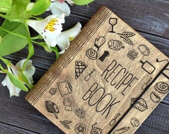 Recipe Book Binder Bridal Shower Gift Wooden Notebook Personalized Gift for Bride Engagement Friend Mom Journal Cookbook Blank Book