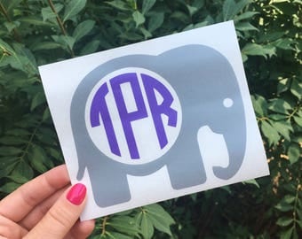 Elephant Monogram Decal Preppy Southern Monogram Vinyl Decal Car Sticker Car Decal Laptop Decal Personalized Water Bottle Decal Animal Zoo