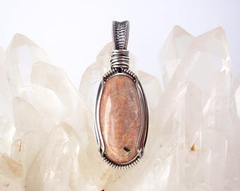 Sunstone Pendant ~ Handcut Natural Australian Stone ~ Handcrafted with Recycled 925 Sterling Silver ~ Feldspar ~ Shimmering Peach Moonstone