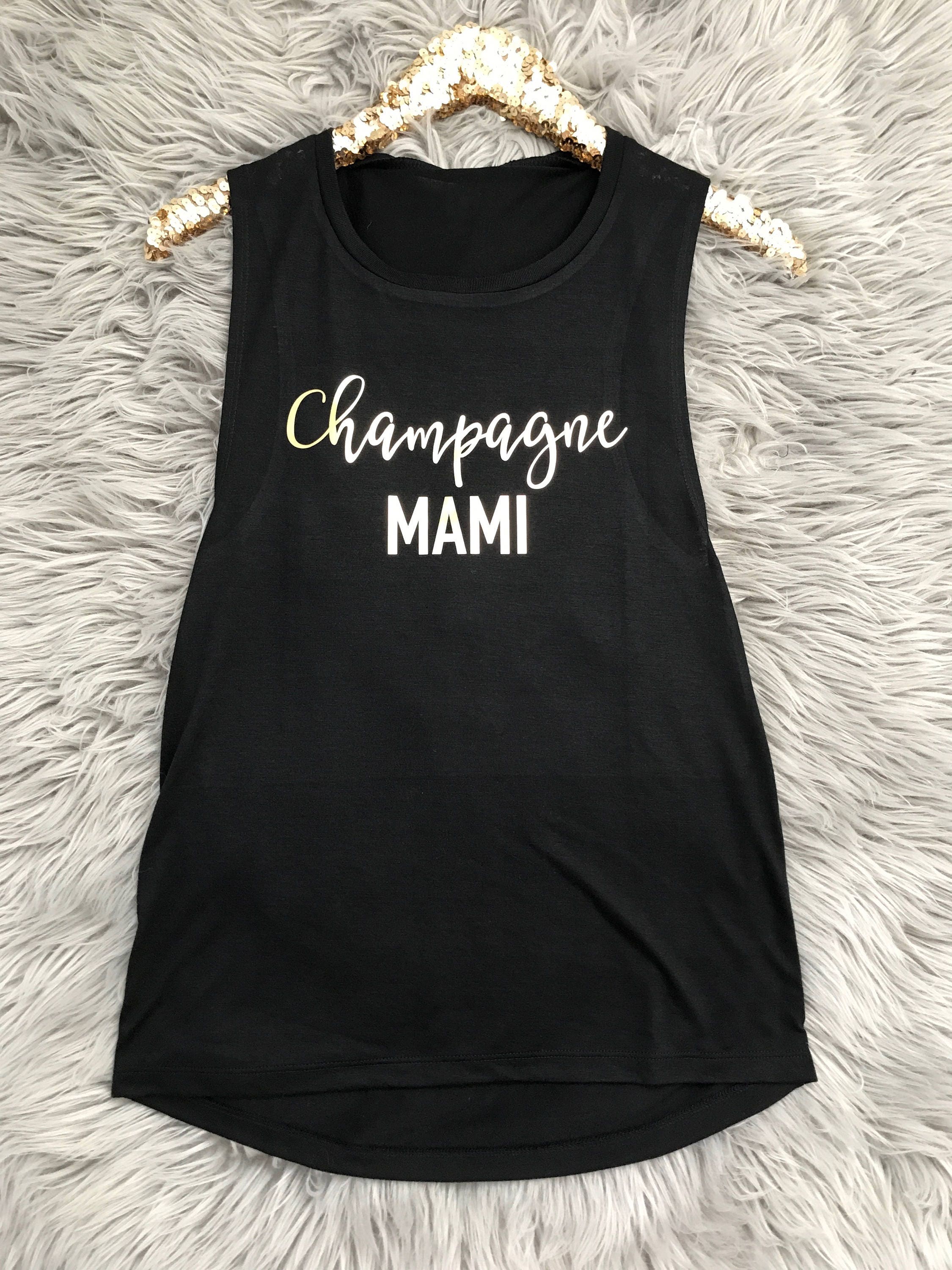 Bridal Party Shirts Champagne Mami Flowy Muscle Tank // Bachelorette Party Shirts, Bach Group Shirts, Bride Shirts, Bridal Shirts / 8803