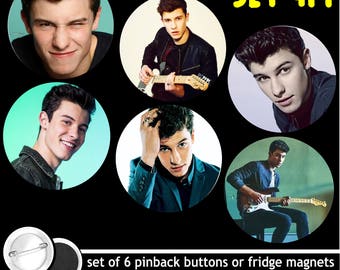 Shawn Mendes Set of 6 Pinback Buttons or Fridge Magnets pins badges illuminate world tour 1221