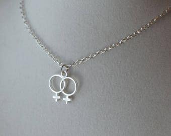 Girl Love Double Venus Symbol Necklace / lesbian queer girl power female jewelry
