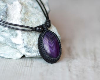 purple pendant violet pendant necklace agate pendant macrame jewelry for women necklace mother gift purple necklace for her jewelry for her