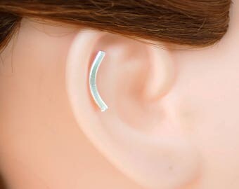 Square tube stud Earrings, 925 Sterling Silver, Tube Cartilage Earrings, helix piercing, Curved earrings - SS/ST2