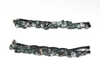 Gray Hair Pins - Beaded Hair Accessories for Girls - Beaded Bobby Pins - Beaded Jewelry Barrette - Bobby Pins for Flower Girls