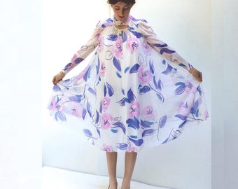 RESERVED Virginie 1970s Loose fitting abstract floral dress S-M