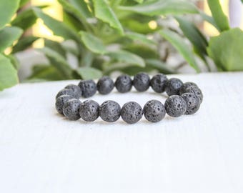 Black Lava Stone Bracelet // Essential Oil Bracelet // FREE SHIPPING // Stacking Bracelet // Yoga Bracelet // Meditation // Strength// Gift