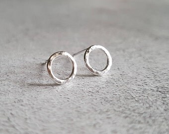 Silver Circle Studs - Open Circle Silver Studs - Open Circle Studs - Hammered Circle Studs - Hammered Studs - Small Studs - Silver Studs