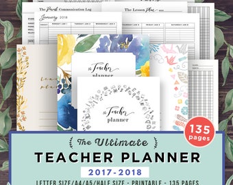 Teacher Planner 2017-2018, Lesson Planner Printable, Editable PDF, Academic Agenda, classroom roster, agenda, letter paper plan, A4 A5 Half