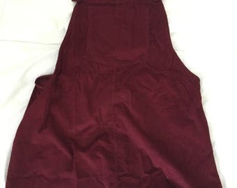 Maroon overall dress with brass buttons // size M to L